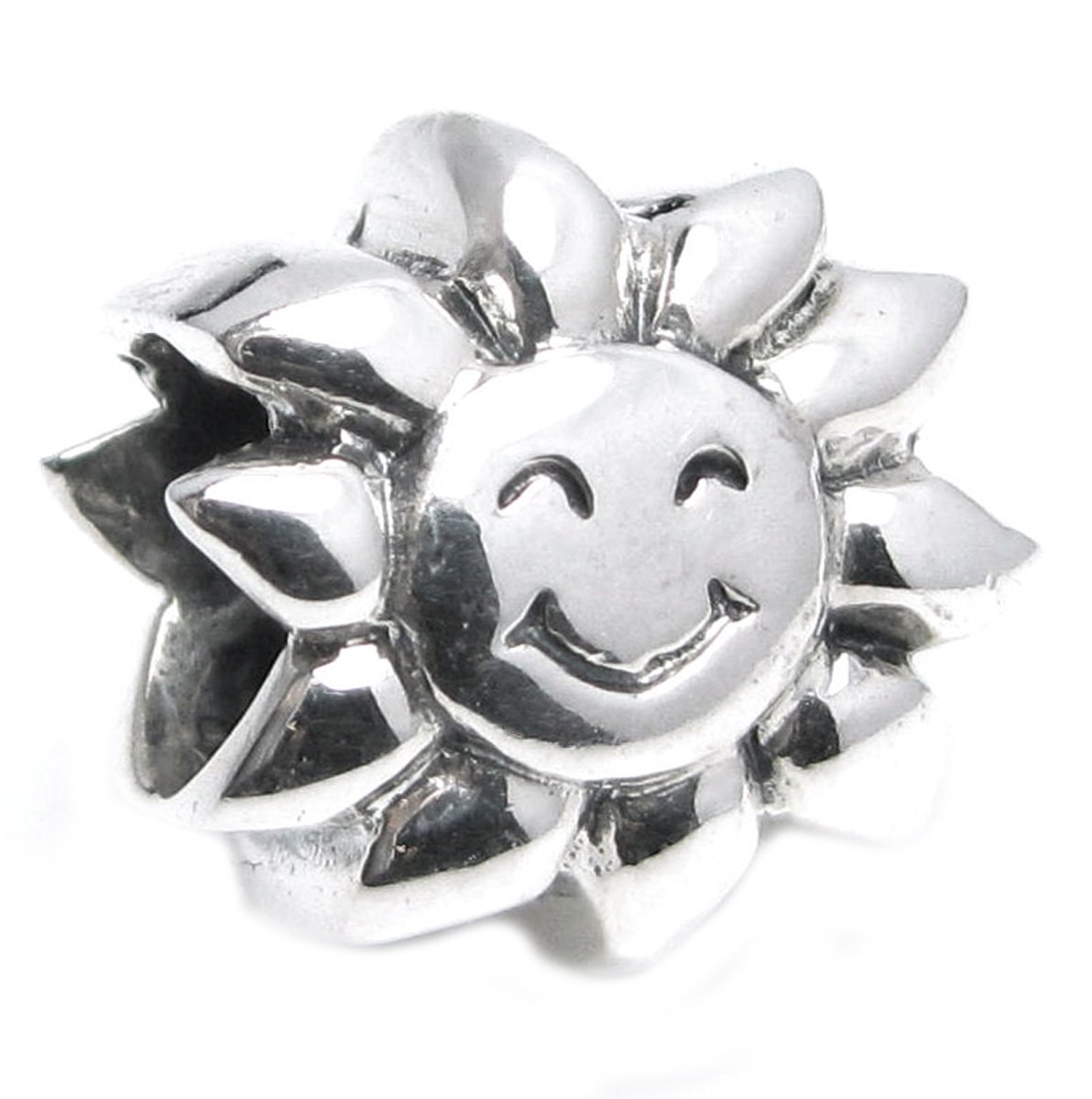Queenberry Sterling Silver Sun Happy Face Sunflower European Style Bead Charm
