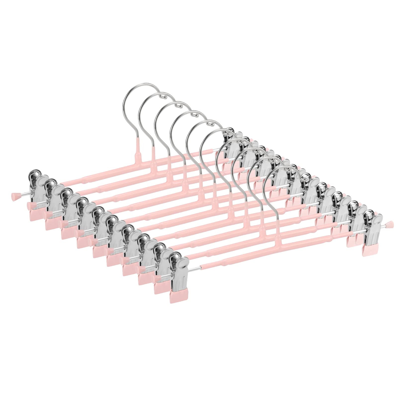 GUANJUNE Thin Trouser Hangers - Non-Slip Pant Hangers with Adjustable Clips, Space Saving for Clothes, Skirt, Jeans, Coat (Pink, 10)