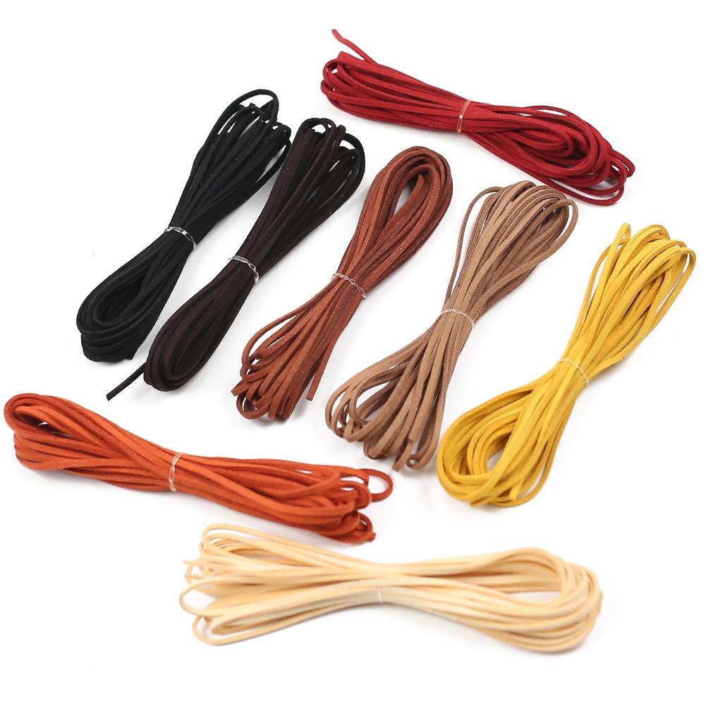 VGOODALL 8 Stücke 3 mm x 5 m Lederband, Wildleder Schnur Faden für Armband Halskette Perlen Schmuck DIY Handgefertigte Handwerk, 8 Farben