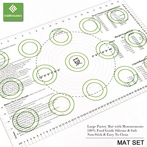 Large Silicone Pastry Mat with Measurements and Conversion Charts, 15 x 23 Inch Non-Slip - Non-Stick Baking Mat for Rolling Dough, Fondant, Pie, Cookie Sheet, Reusable Mat Grips Any Surface