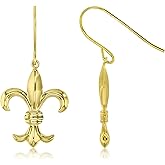 14K Yellow Gold High Polished Fleur De Lis Dangling Fish-Hook Earring