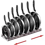MDHAND Pan Organizer Rack for Cabinet, Expandable Pan Pot Lid Organizer Rack with 7 Adjustable Dividers, Kitchen Cookware Sto