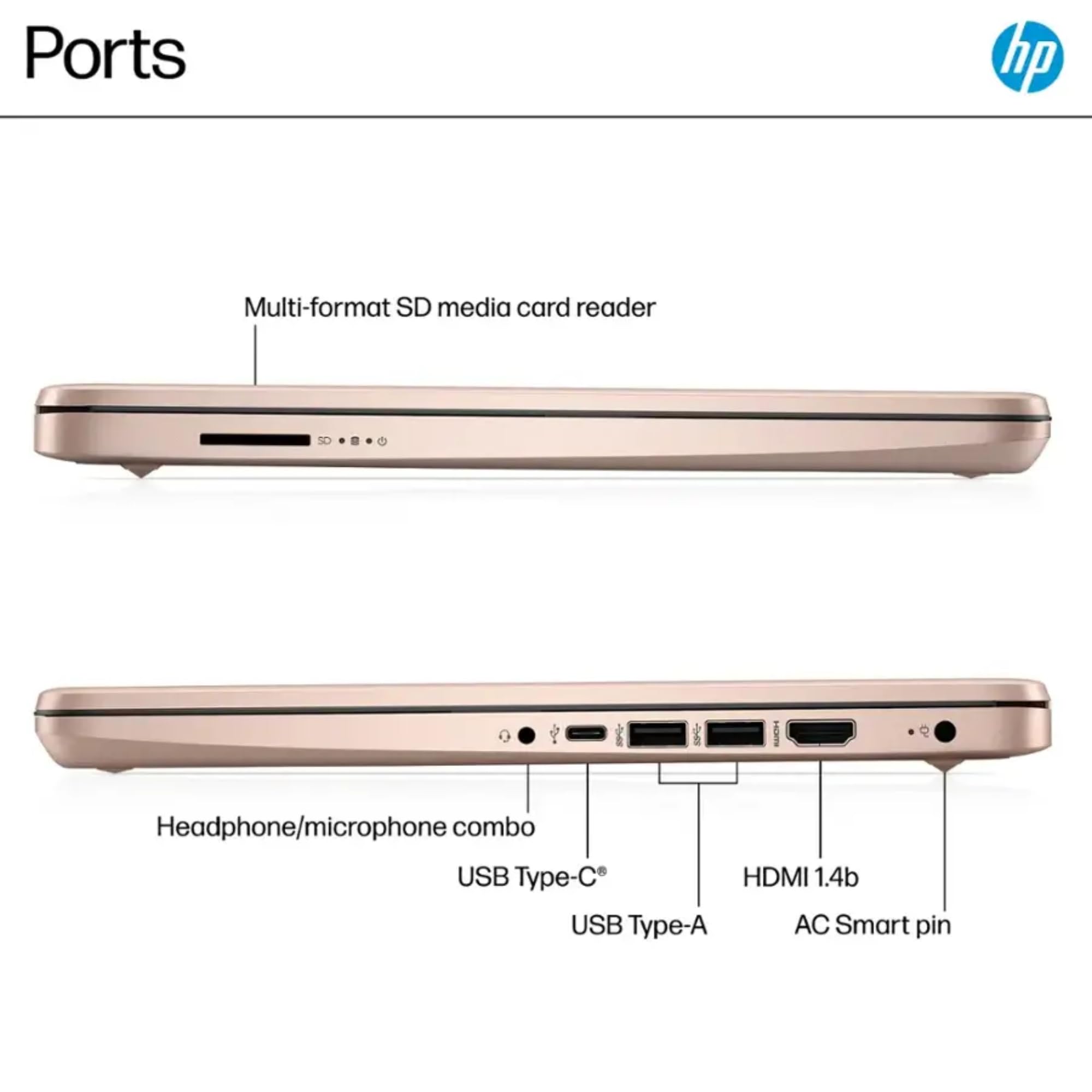 HP Rose Gold Ultrabook 14 Laptop with Free Microsoft 365 • Intel 4-Core CPU • 1.2TB Storage (128GB OnBoard w/ 128GB External + 1TB OneDrive) • 8GB RAM • Windows 11 w/o Earphones