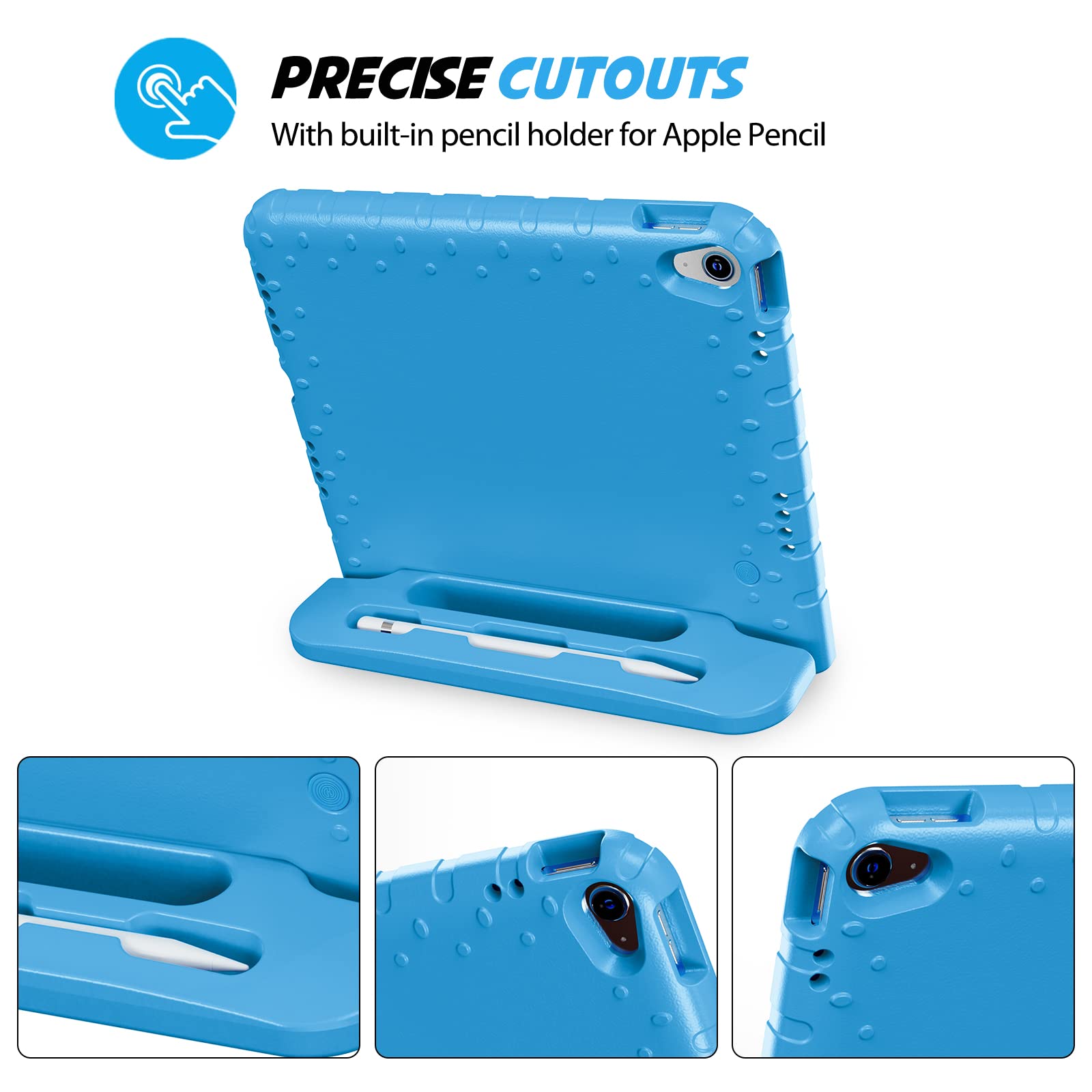 ProCase Kids Case for iPad A16 11th Generation 2025/iPad 10th Generation 2022 with Pencil Holder, iPad 11/10 Case Shockproof Lightweight Cover with Stand Convertible Handle for Children -Blue