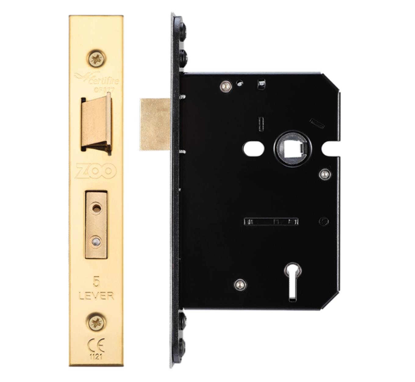 5 Lever Mortice Sash Door Lock Body Union 2201 Replacement ZUKS564 ZUKS576 (76mm Case Size - 57mm Backset, PVD Brass)