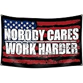 Fewern Nobody Cares Work Harder Motivational Gym Flag Banner 3x5Ft with 4 Brass Grommets.Inspire Your Fitness Wall Decor.