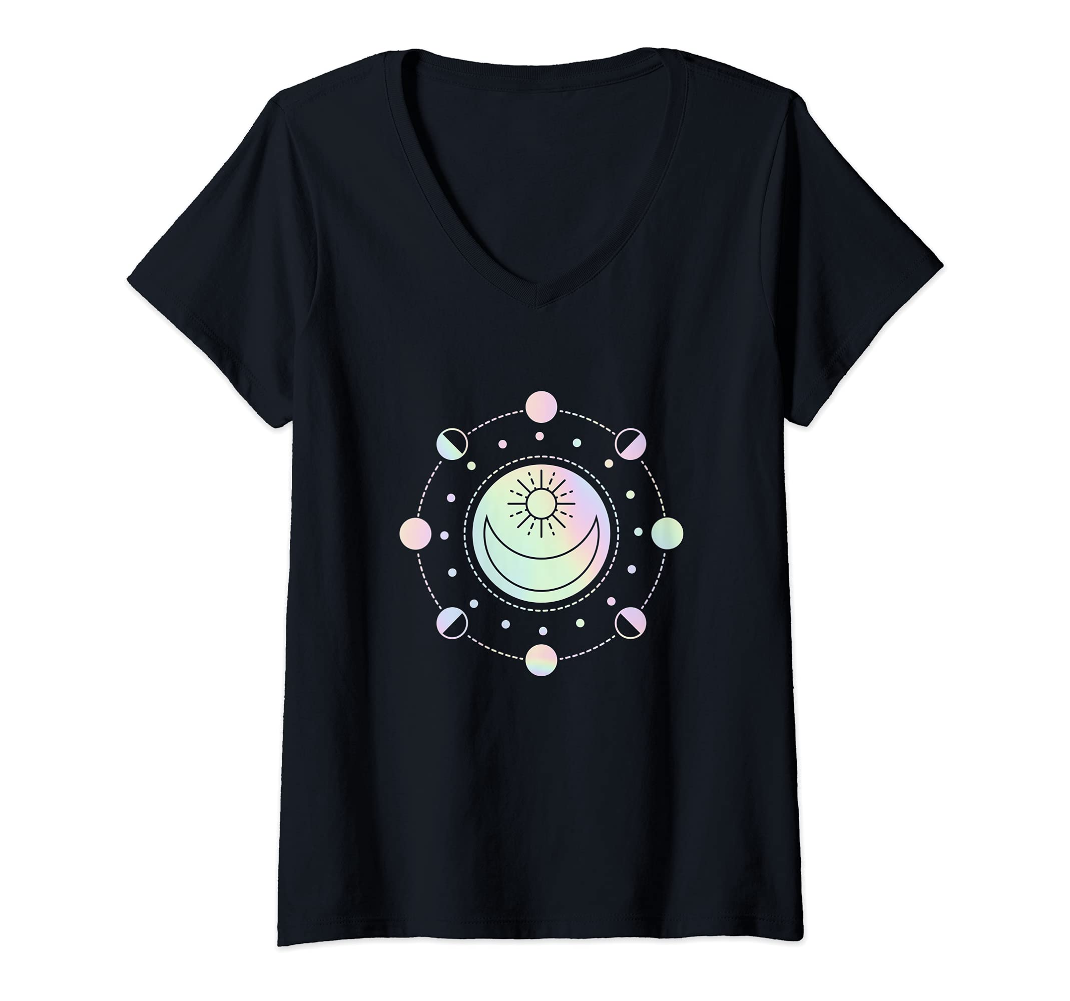 Womens Pastel Moon Calendar - Moon Phases - Pastel Goth V-Neck T-Shirt