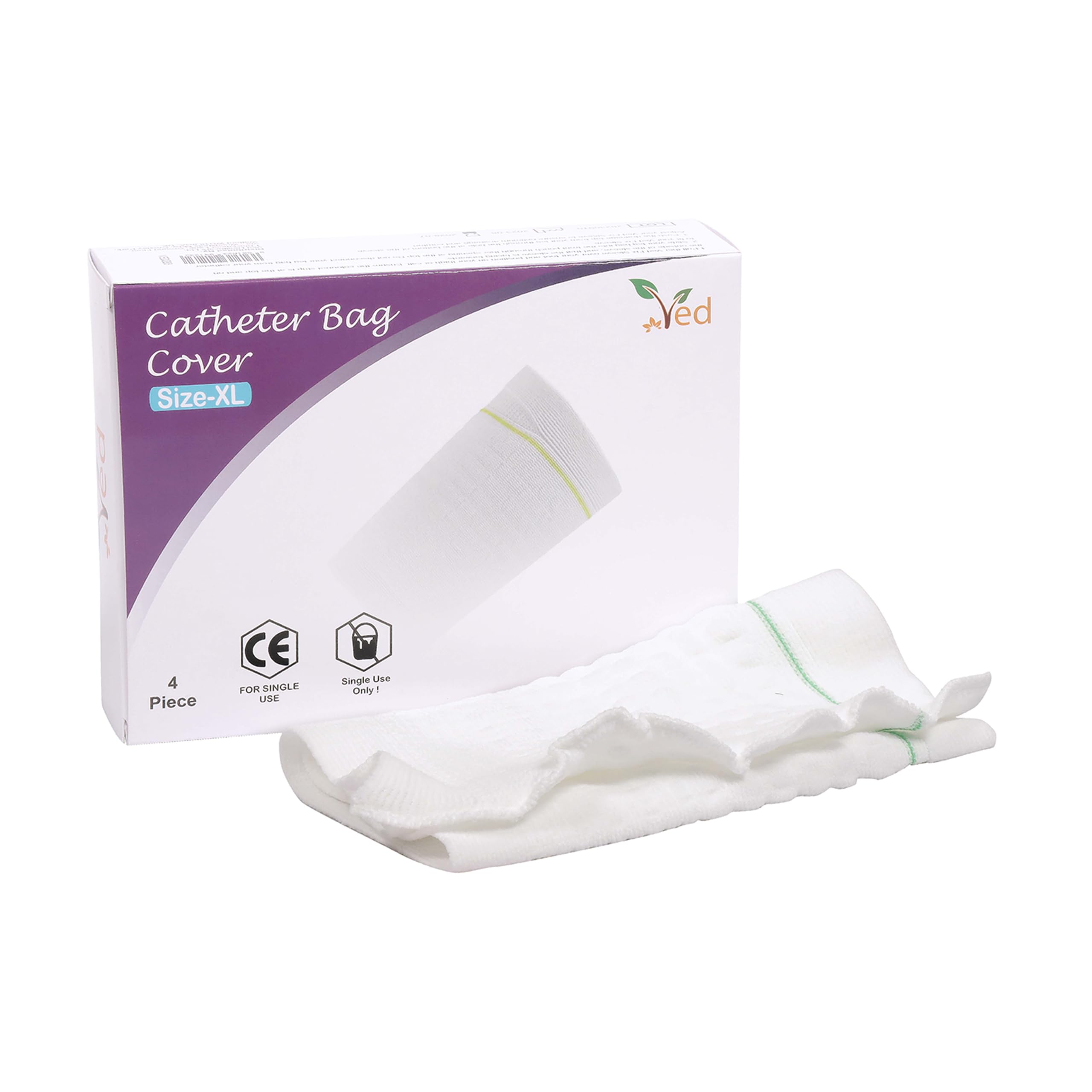 VED Sleeve Catheter Leg Bag Holder, Catheter Bag Cover, Strong and Durable Fibre Blends with External Seams, Washable and Reusable,Size XL(Pack of 4).