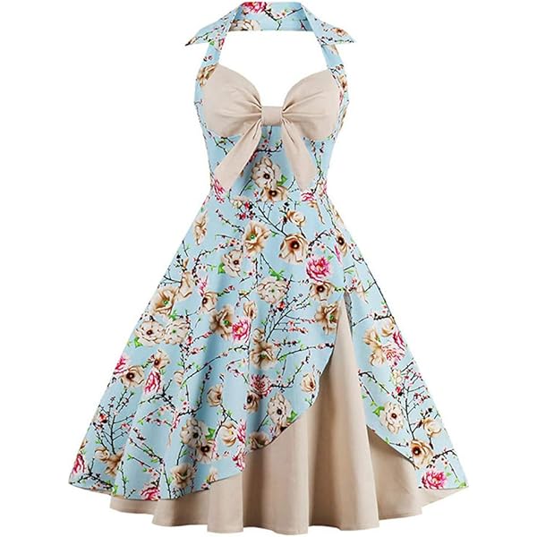 Women's 1950s Vintage Polka Dot Halter Swing Dress - Rockabilly Cocktail Tea Party Dress (Red White Plaid, Small)