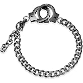 HMOOY Handcuff bracelet, Stainless Steel Handcuff Chain Link Bracelet Adjustable Anklet Bracelet Partners in Crime Black Handcuff Statement Bracelet for Men Women