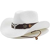 Women's Straw Cowboy Hat for Men Foldable Cowgirl Hats Classic Sun Hat Shapeable Wide Brim Western Cowboy Hat with Chin Strap