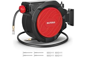 BILITOOLS Retractable Air Hose Reel, 1/2" x 50 ft High Flow Hybrid Air Hose, Enclosed Air Compressor Hose Reel with Smooth Au