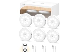 GOODEA Led Under Cabinet Lighting, Motion Sensor Light Indoor, 1000mAh Puck Lights with IR Remote, Rechargeable Under Counter Lights for Kitchen,Cabinets,Closet,Stairs Indoor (6 Pack)