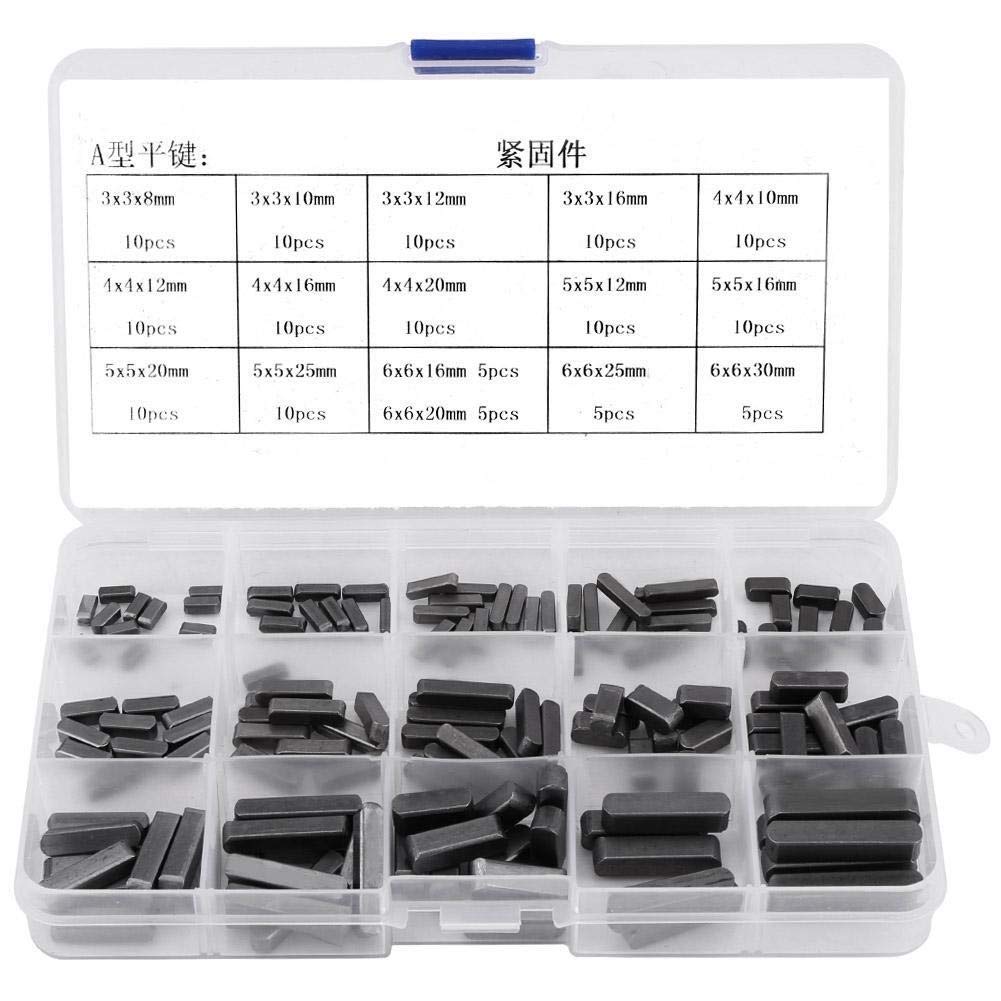 Nikou Round Ended Feather Key Set, 140Pcs Parallel Drive Shaft Keys Set Key Stock Assortment 8mm 10mm 12mm 16mm 20mm 25mm 30mm with Plastic Box, for Positioning Work