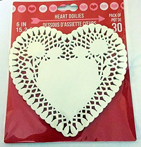 30 White Heart Shaped Die Cut Paper Doilies - 6 inches