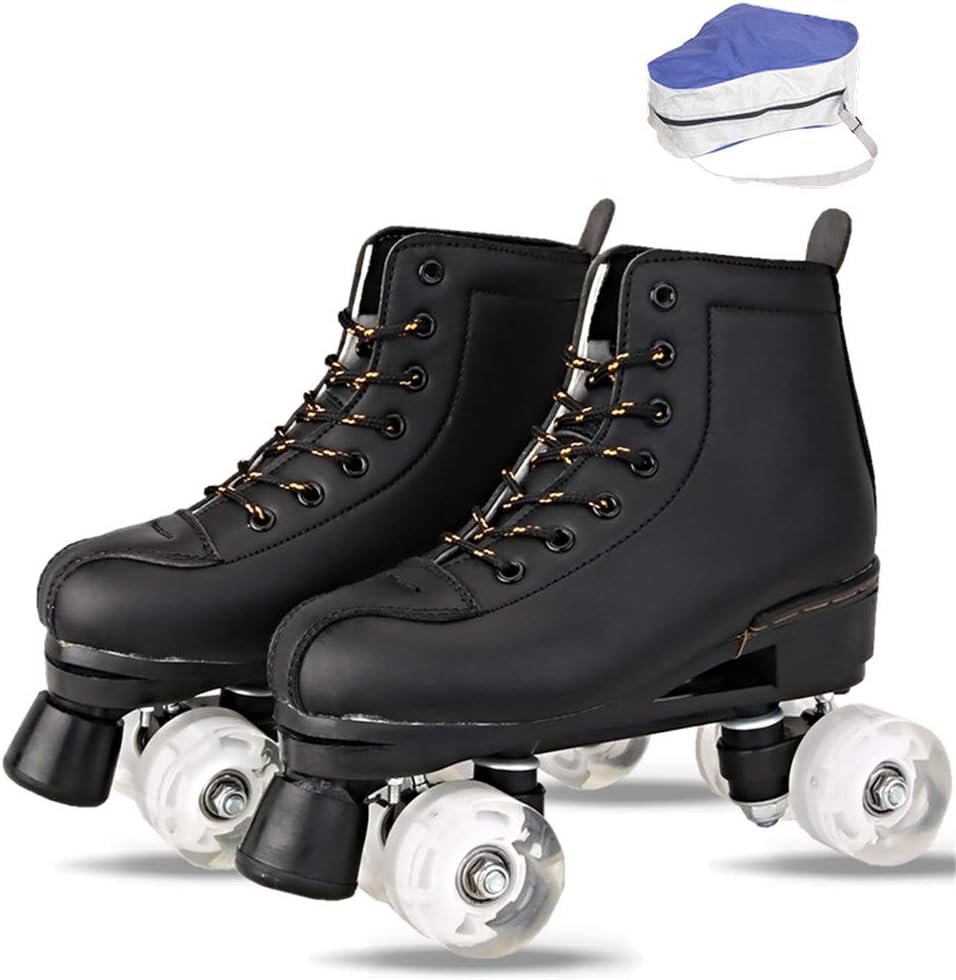 GPFDM Roller Skates,Adult Double-Row Skates with Roller Bag,Skate Gear Soft Classic Faux Leather Roller Skates,Art Roller Skates,Black,41