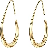 coadipress Gold Teardrop Hoop Earrings for Women 14k Gold Plated Chunky Large Oval Pull Through Hoop Earrings Geometric Statement Waterdrop Hoop Earrings Jewelry Gifts