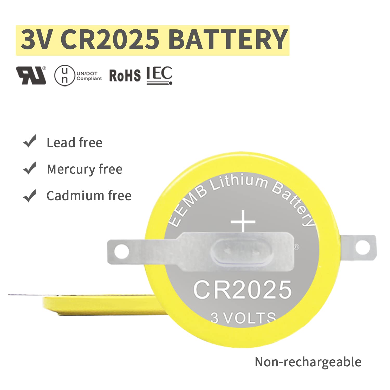 EEMB Tabbed CR2025 3V Lithium Battery with Solder Tabs 10-Pack CR 2025 Coin Cell Batteries -Replacement for Gameboy Advance(GBA)/ Gameboy Color(GBC) Cartridge Save Battery