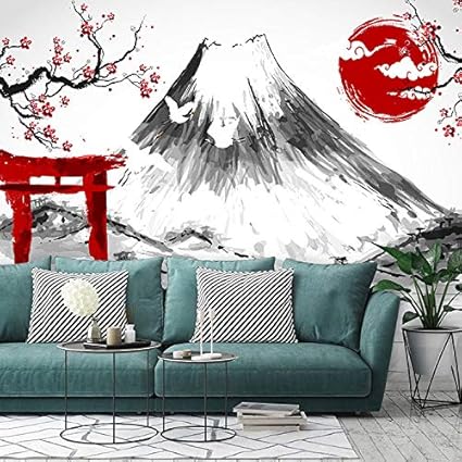 Encre 3d Japon Fleur De Cerisier Fuji Montagne Papier Peint