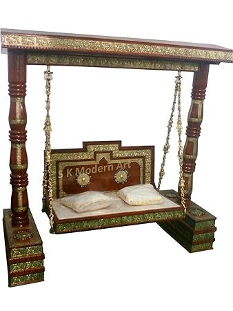 S K Modern Art Pure Teak Wood Swing with Wooden roof