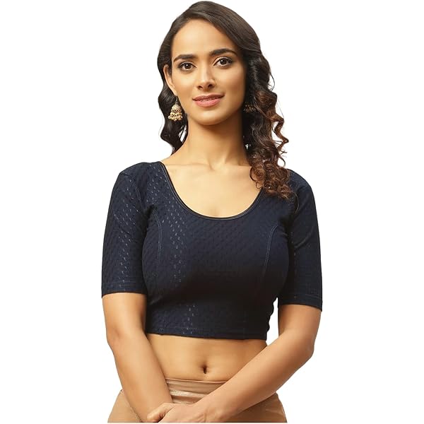 TMS Women's Blouses Readymade Gold Stretchable Saree Crop Top Choli Free  Size, Black, Can fit bust size 28\