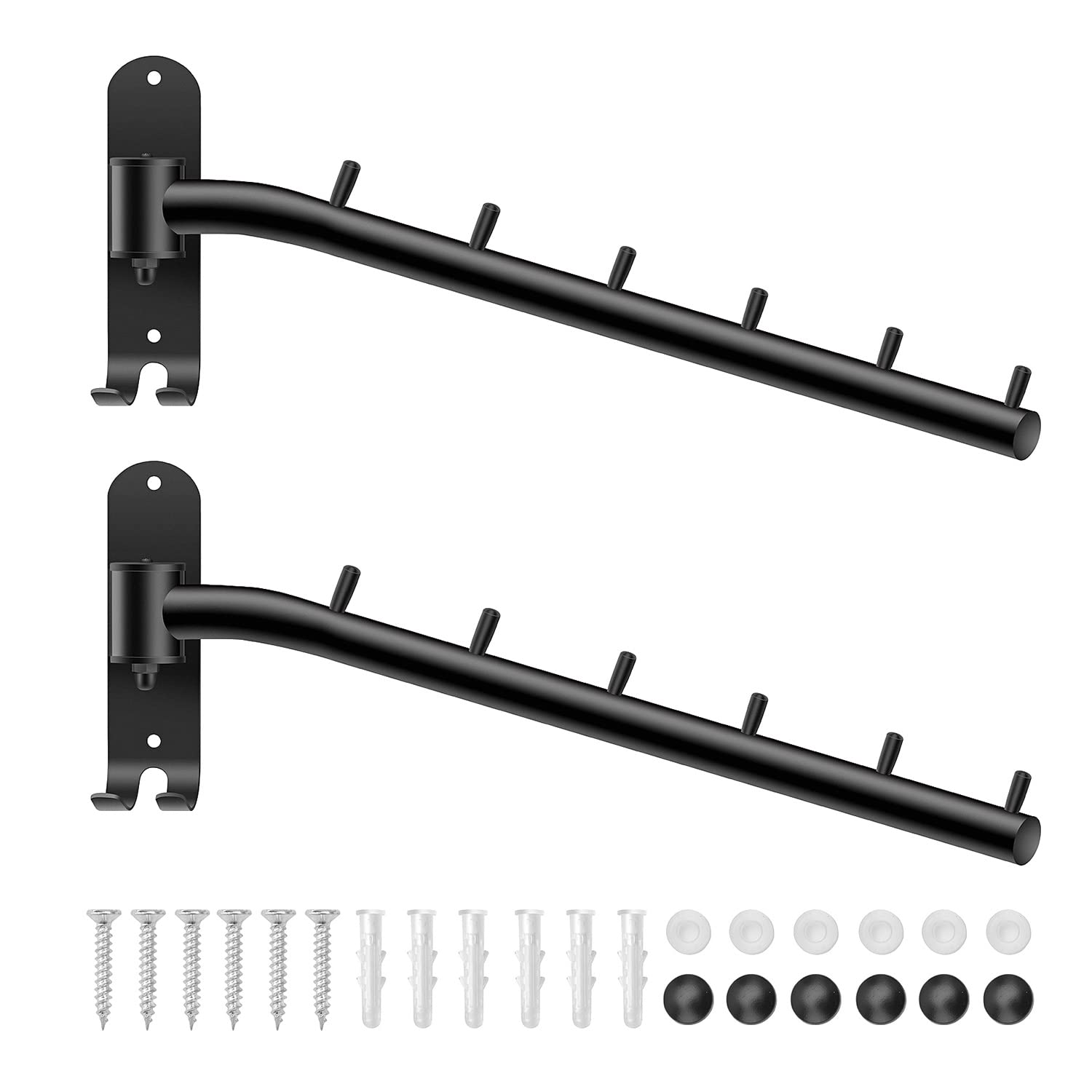 Bosszi 2-Pack Wall Mounted Folding Clothes Hanger Rack, Stainless Steel Clothes Hooks with Swing Arm Holder Space Saving Clothing Hanging System Closet Storage Organizer Heavy Duty Drying Rack (Black)