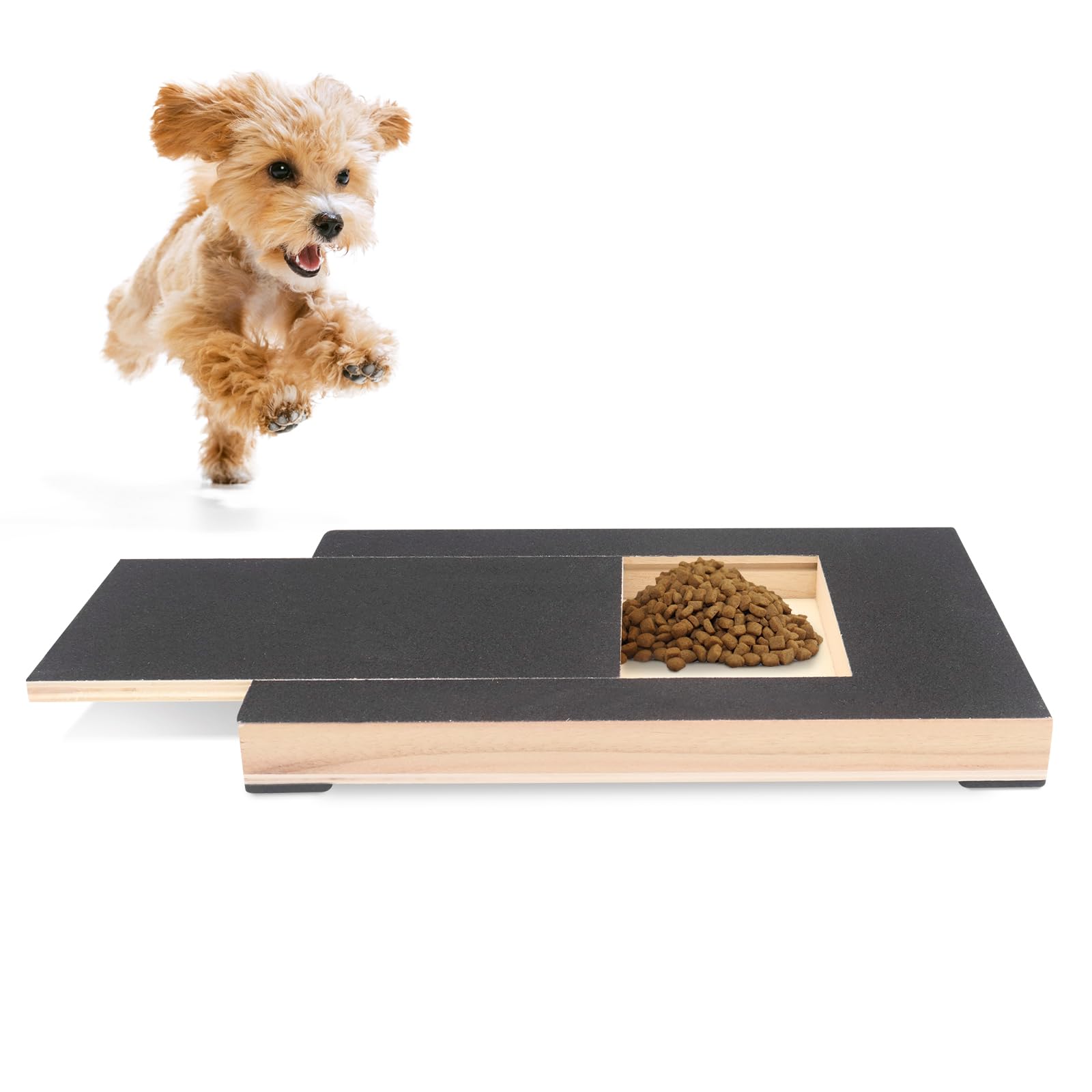 MoYouno Dog Nail Scratch Board File,Dog Claw Scratch Pad,Dog Scratch Pad with Treat Box,Wooden Nail File Board with Built, Grinder Self Scratcher,Nail File Toy (L)