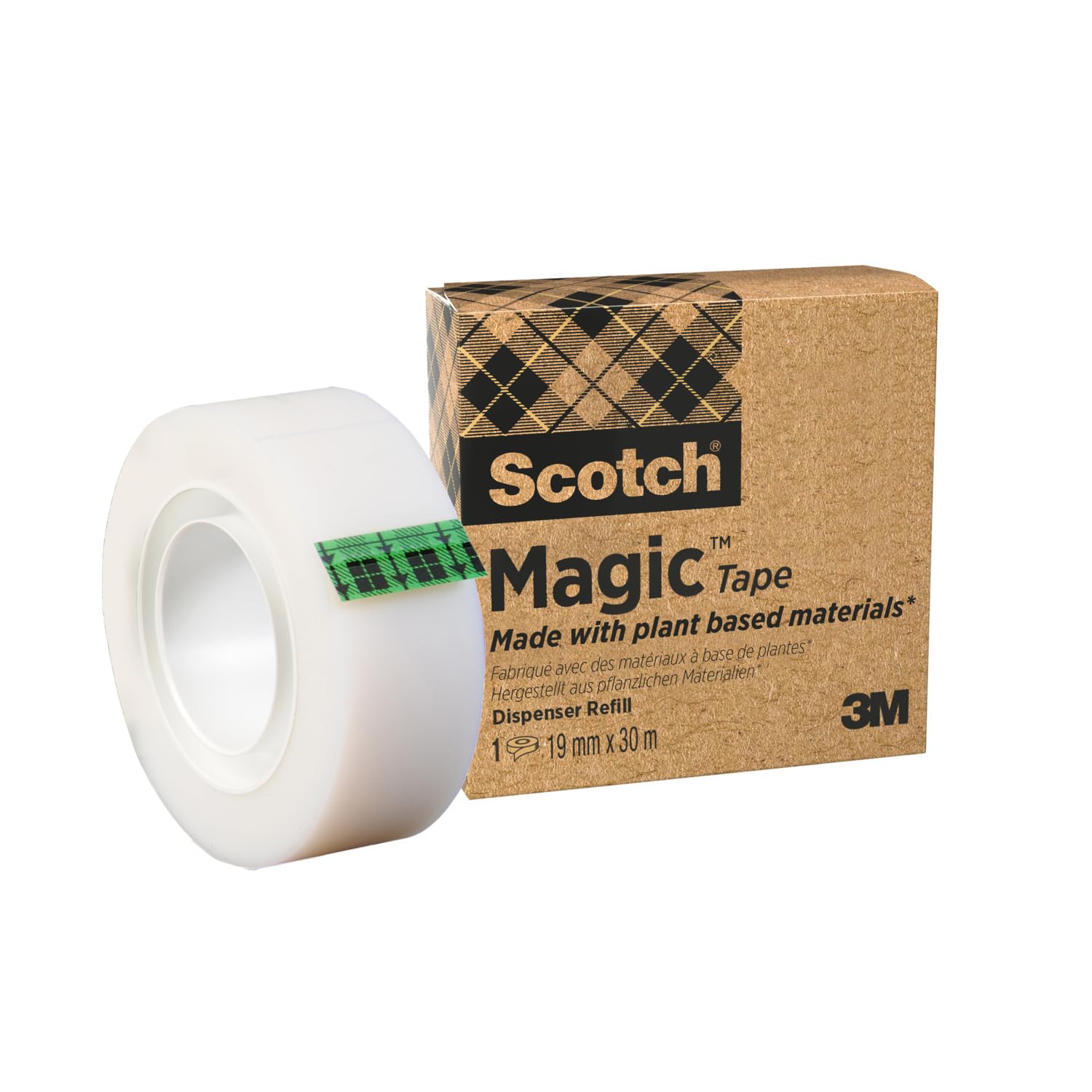 Scotch Magic Tape Invisible A Greener Choice - 1 Roll 19 mm x 30 m, White - Ideal for School, Home and Office