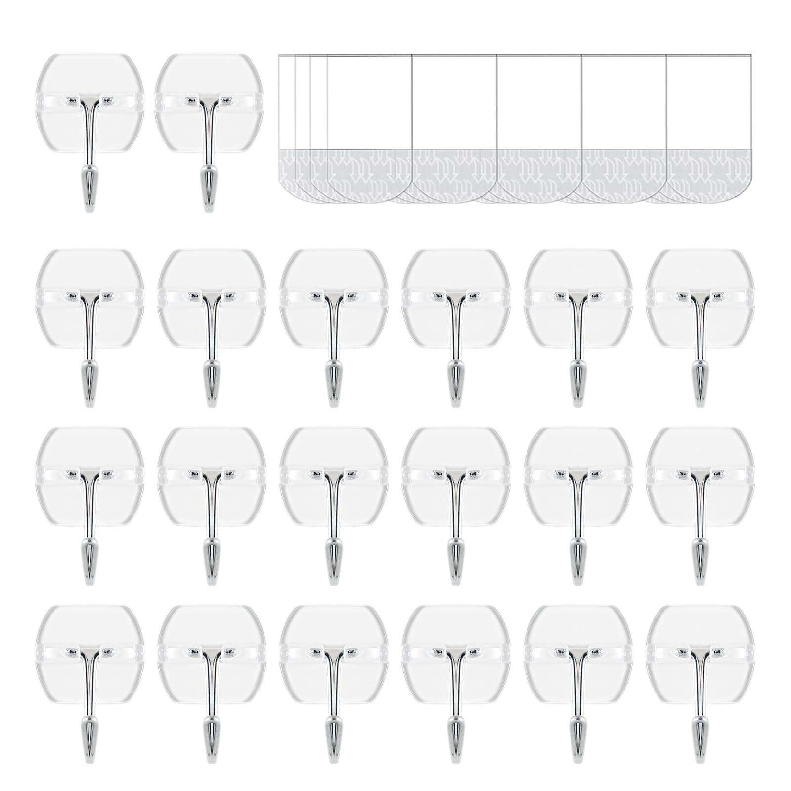 Photo 1 of 20 Hooks-25 Removable Strips, Small Clear Wire Hooks Value Pack, Damage Free Hanging Wall Hooks with Adhesive Strips, Removes Cleanly, No Tools Utility Hooks for Hanging Decorations