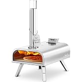 BIG HORN OUTDOORS 16" Multi-Fuel Outdoor Pizza Oven &ndash; 2-in-1 Wood-Fired &amp; Gas Compatible (Burners Sold Separately), 1112&deg;F Outdoor Stainless Pizza Cooker, Portable for Party Usage, Sliver