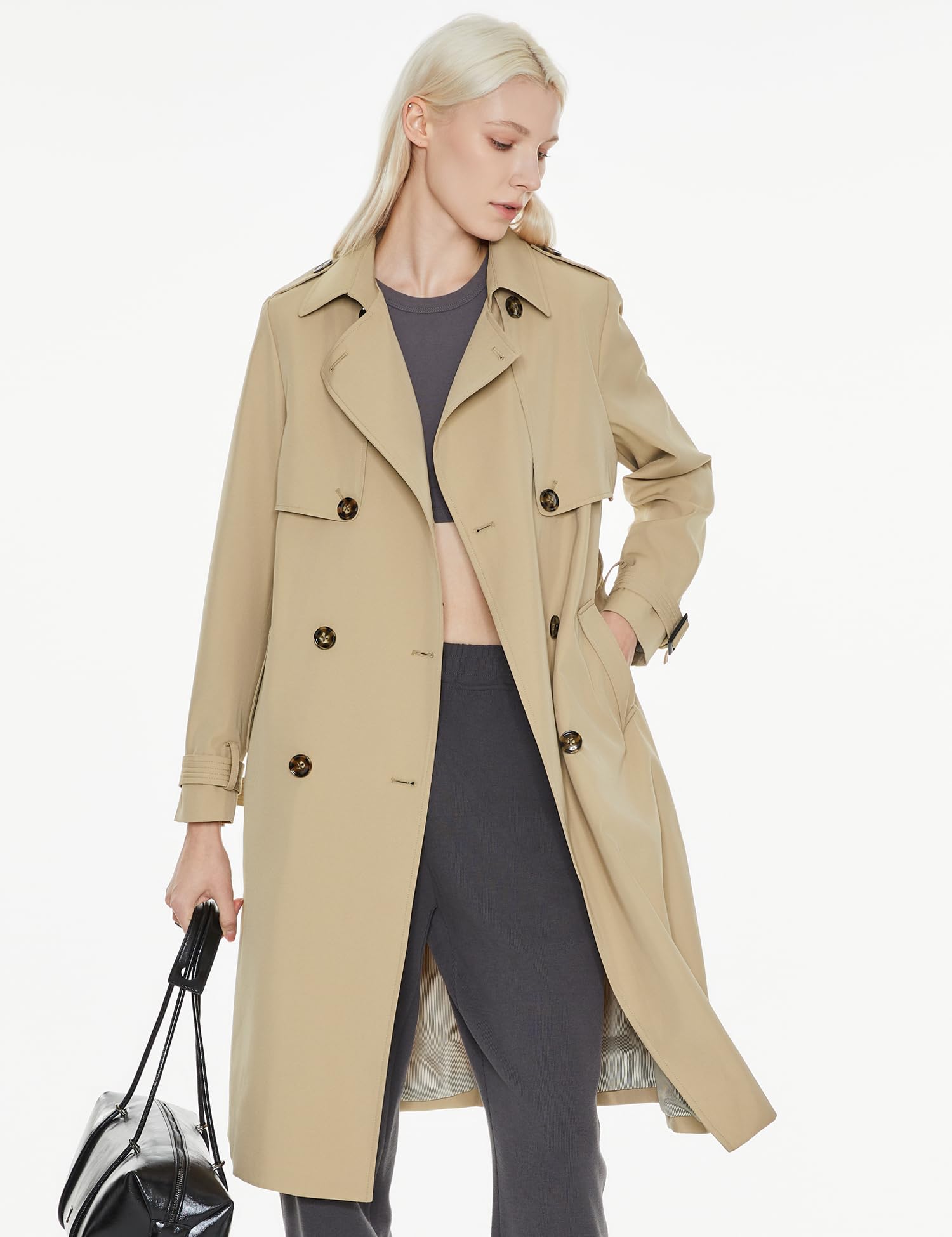 Orolay Women's Long Trench Coat Double-Breasted Classic Lapel Overcoat with Belt