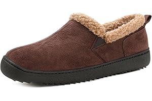 Zizor Men's Warm Fuzzy Bootie Slippers, Winter Suede Loafer House Shoes Indoor Outdoor with Memory Foam