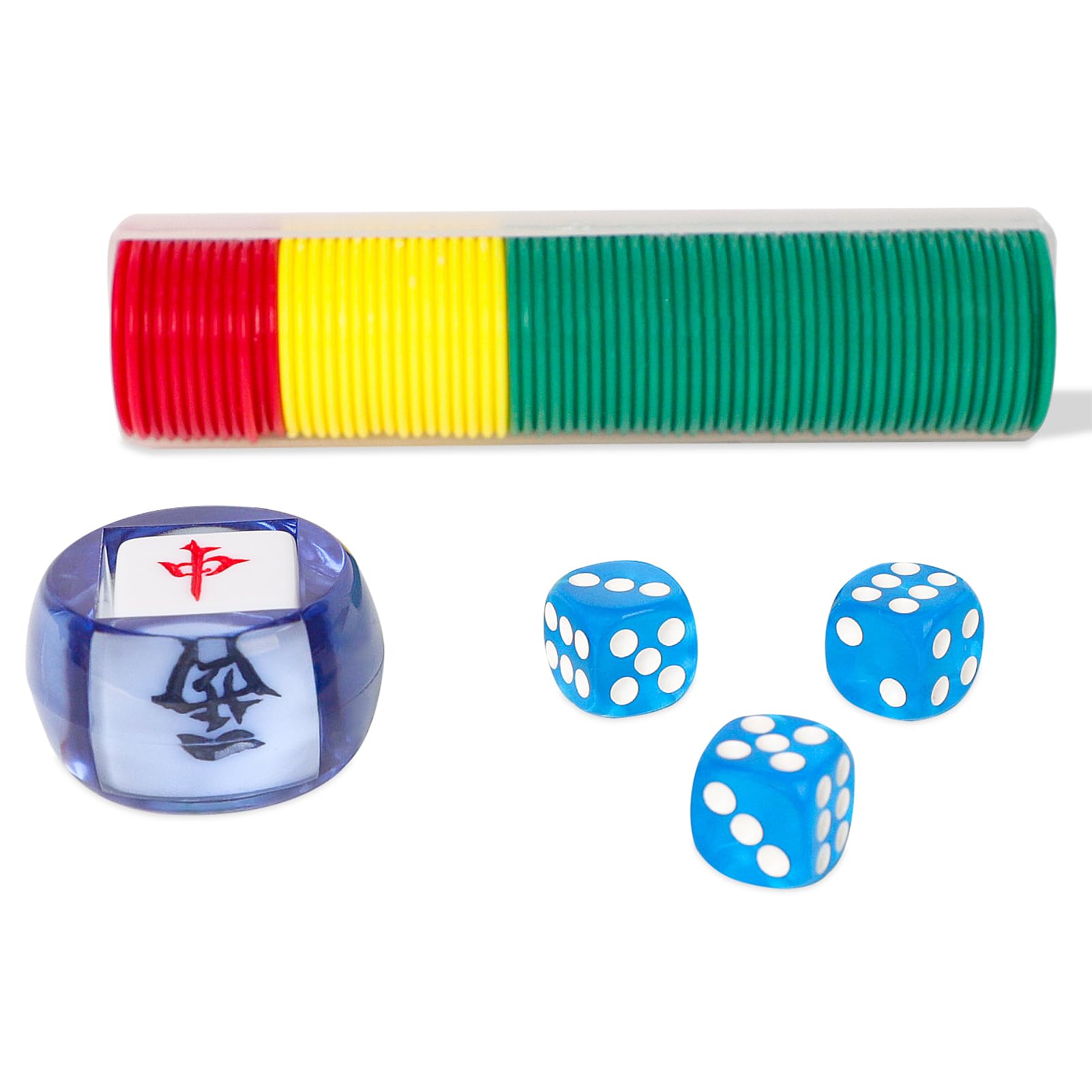 Photo 1 of GUSTARIA Mahjong Accessories Set,Plastic Colored Mahjong Scoring Coins, 68pcs Chips for Mahjong Game,1 Indicator and 3 Blue Dice