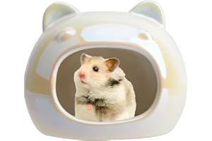 PENCK Ceramic Hamster Hide Cute Syrian Dwarf Hamster Hideout Habitats Hideaway House Cozy Bed Mini Chinchilla Gerbils Mice Hut Small Animals Sand Bath Cave Cage Accessories (White)