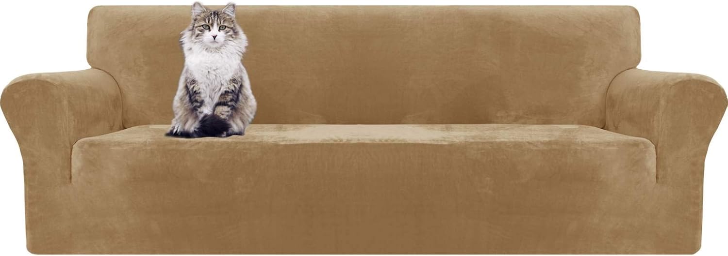 MAXIJIN Thick Velvet Extra Large Sofa Covers 4 Seater Super Stretch Non Slip Oversized Couch Cover for Dogs Cat Pet 1-Piece XL Sofa Slipcover Elastic Furniture Protector (4 Seater