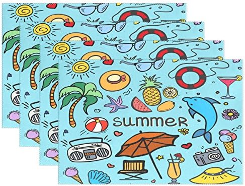 Summer Pineapple Beach Dolphin Doodle Cartoon Place Mat Table Mat for Kitchen Dining Room Heat Insulation anti-skid Home Decor by MOCK ST Place Mat 12 x 18 inches Set of 6