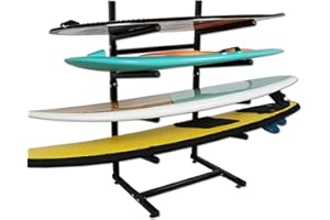 LINGVUM Freestanding Surfboard Rack, Surfboard Stand Storage & Display for Indoor, Outdoor, Garage, Shop, Tool-Free Assembly (Fits 4 Boards)