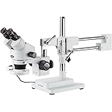 AmScope SM-4BZ-FRL Professional Binocular Stereo Zoom Microscope, WH10x Eyepieces, 3.5X-90X Magnification, 0.7X-4.5X Zoom Objective, 8W Fluorescent Ring Light, Double-Arm Boom Stand, 110V-120V, Includes 0.5x and 2.0x Barlow Lenses