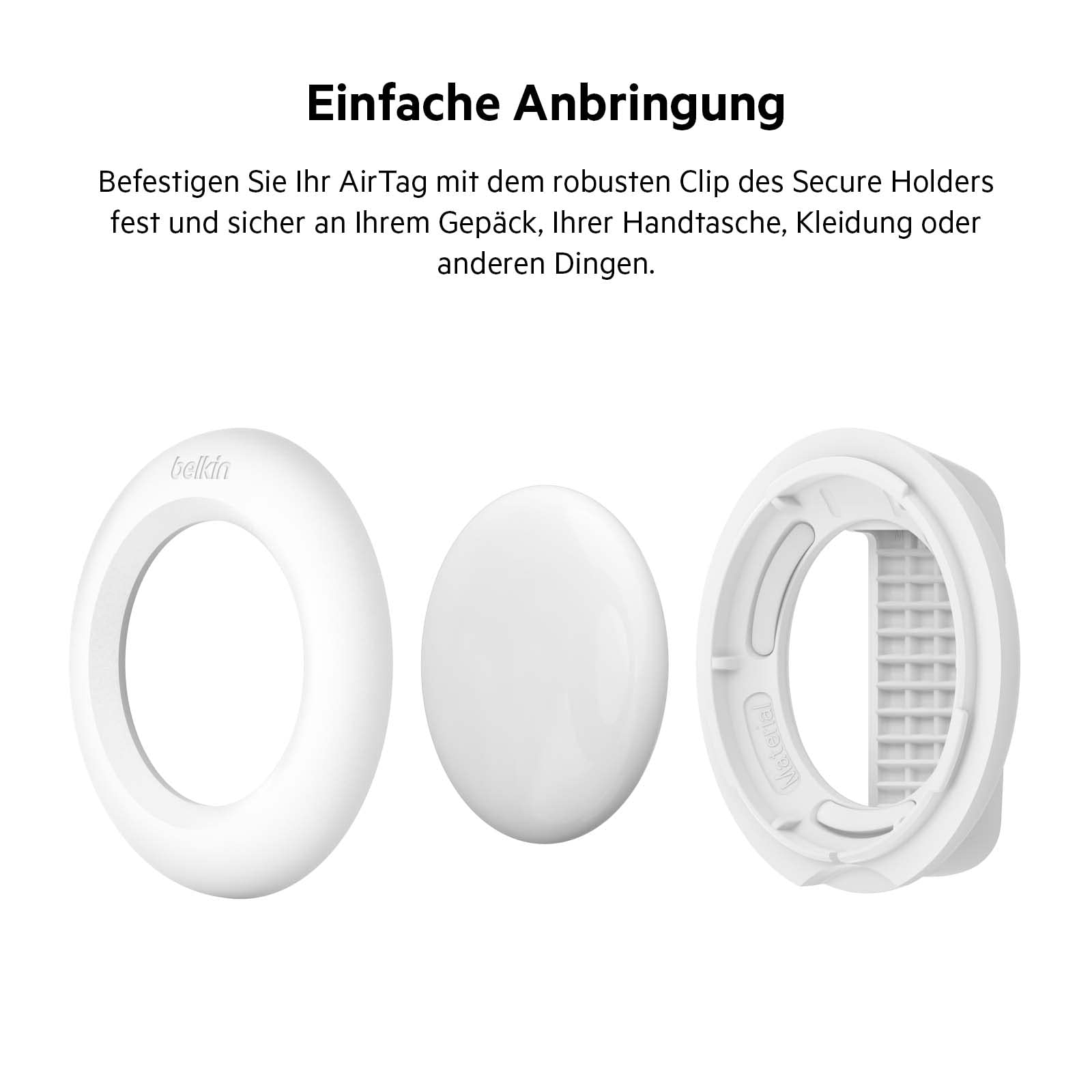 Belkin Apple AirTag Hülle mit Clip, Secure Holder Schutzhülle mit Schlüsselanhänger, Schlüsselring, Zubehör mit Kratzschutz – Weiß 2