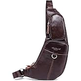 Hebetag Leather Sling Bag Crossbody Backpack for Men Women Travel Outdoor Camping