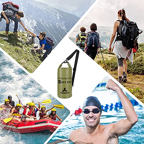 Zealwind Waterproof Dry Bag Backpack Floating Dry Sack with Phone Case, 10L/20L/30L/40L Water Proof Bag Packs, Roll Top Drybag for Kayaking, Paddleboarding, Rafting, Swimming, Boating (Army Green, 10L