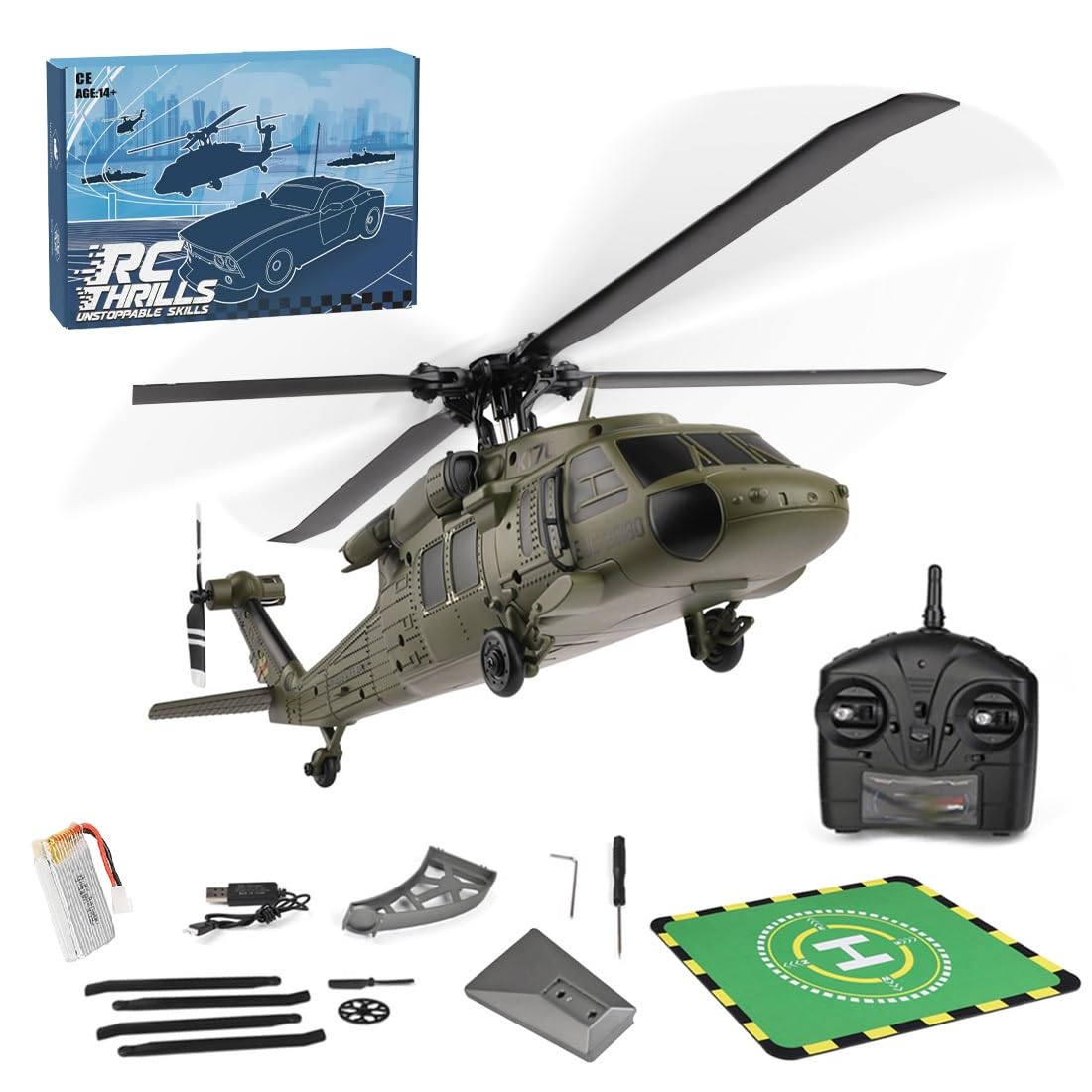 Photo 1 of MindXplore WL K170 RC Helicopter Model, BK Hawk UH-60L 170 Size 4CH Flybarless Helicopter with Adjustable Left and Right Hand Throttle (RTF Version)