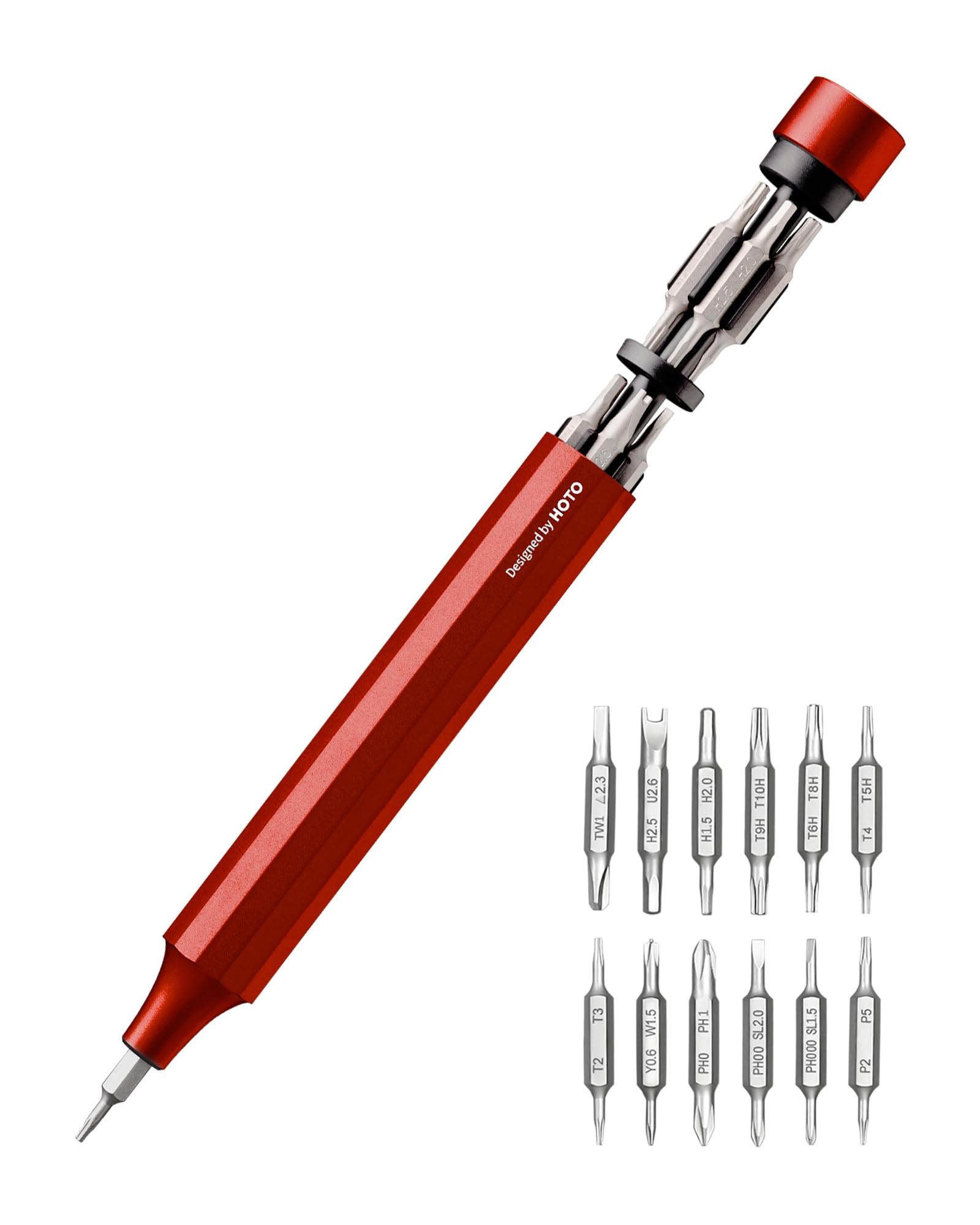 Photo 1 of HOTO 24 in 1 Multi Bit Mini Screwdriver Set Magnetic, Manual Precision Screwdriver Set, EDC Pen Screwdriver for Eyeglasses, Electronics, Watches, Phones, Laptops, Cameras, Cinnabar Red