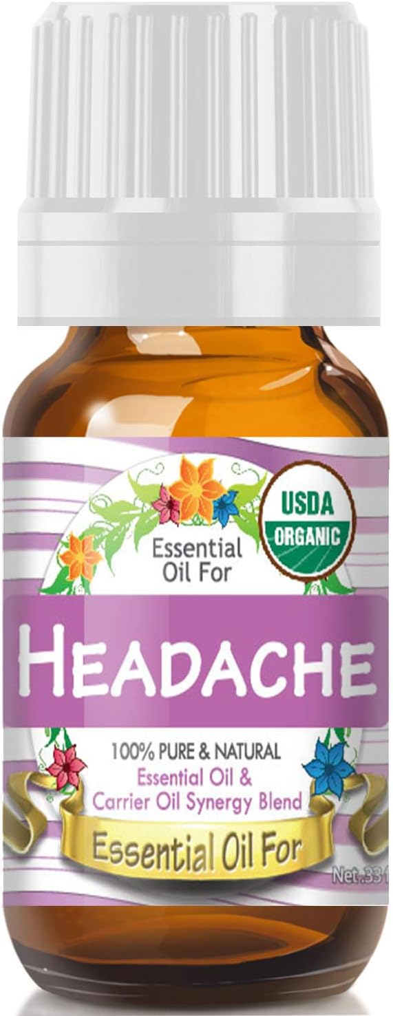 Essential Oil for Headache (USDA Organic - 100% Pure) Unique Blend of Essential Oils Recomended by Aromatherapists for Aromatherapy - 10ml