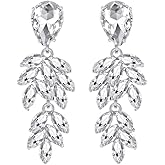 mecresh Silver/Champagne Leaf-Shape Marquise Crystal Chandelier Dangle Drop Earring for Women Wedding Party Gift