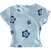 RoseSeek Girl's Floral T Shirts Short Sleeve Crew Neck Cute Crop Tops Summer Fitted Top