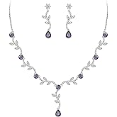 Crysdue Wedding Vine Jewelry Set, Cubic Zirconia Elegance Teardrop Necklace Dangle Earrings Set for Women, Flower Leave Bridal Jewelry for Prom Party