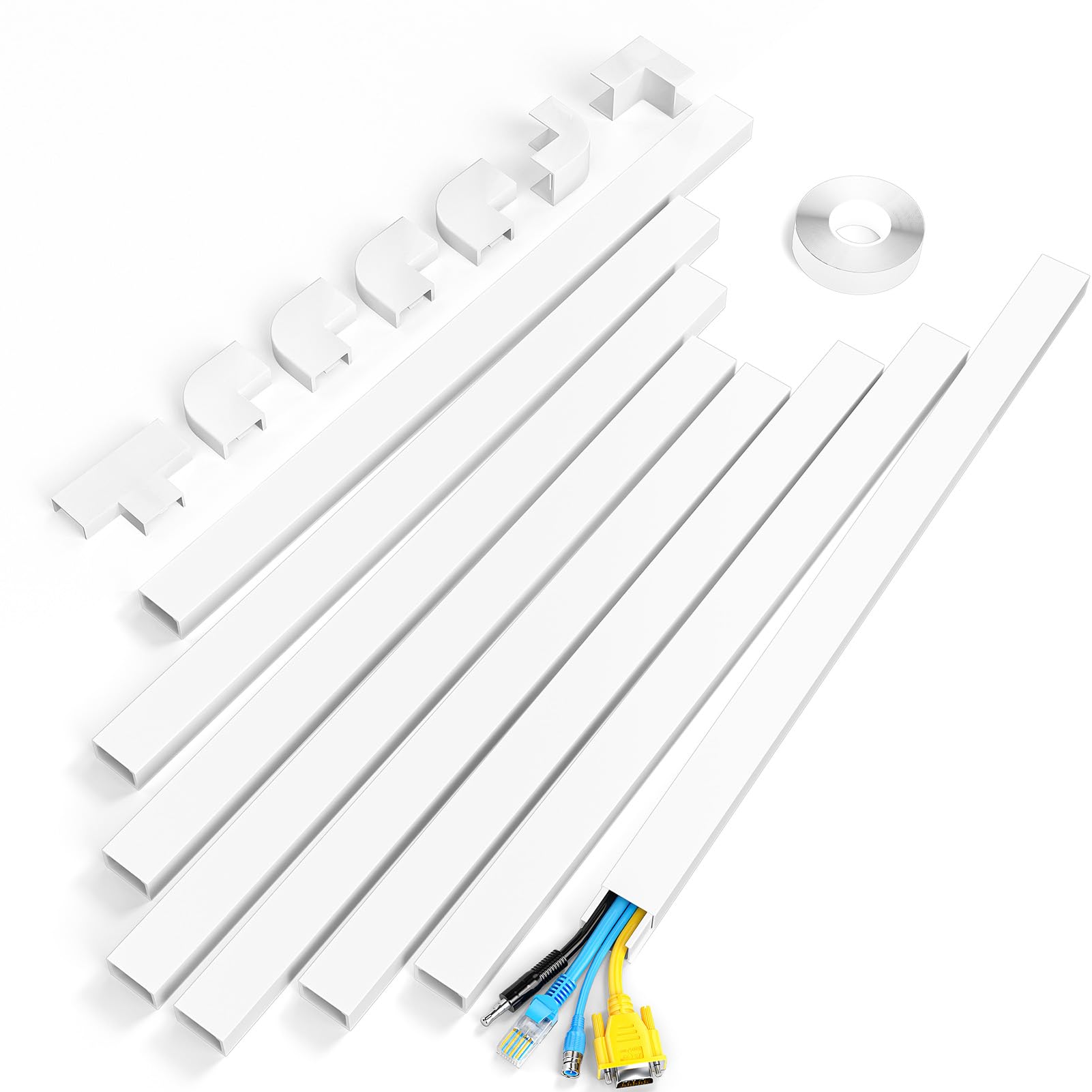 Photo 1 of Yecaye Cord Hider, 113in Large Cord Covers for Wires on Wall, Cord Organizer for 3-4 Wires, Easy Install Cable Management Kit, TV Wire Hider for Home Office, W1.18in H0.67in, White