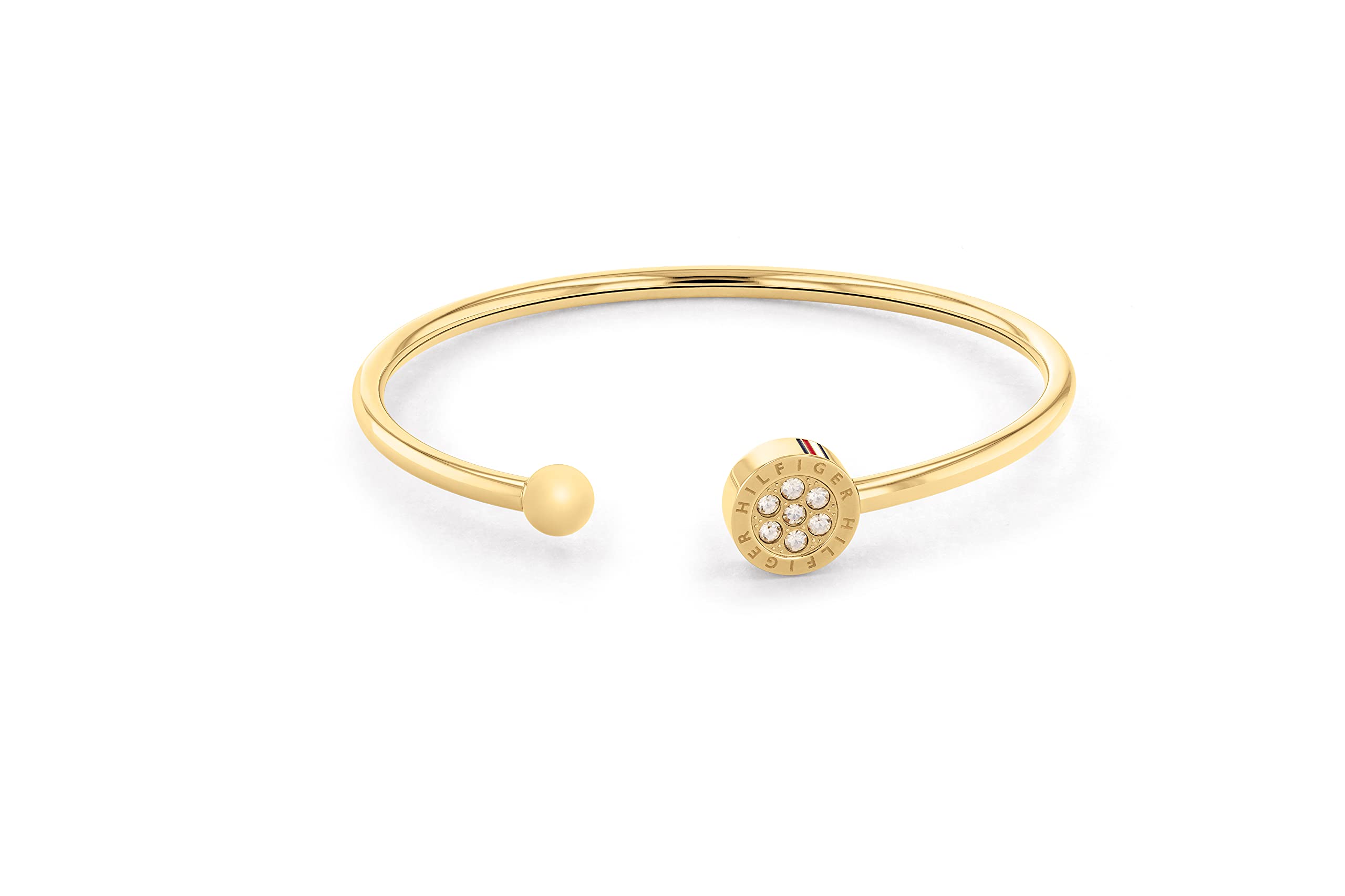 Tommy Hilfiger Jewelry Women's Yellow Gold Open Bangle Bracelet Embellished with Crystals - 2780571