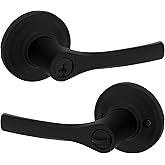 Weiser Henley Matte Black Front Door Handle with Lock, Reversible Square Exterior/Interior Door Handles with Lock, Keyed Entr
